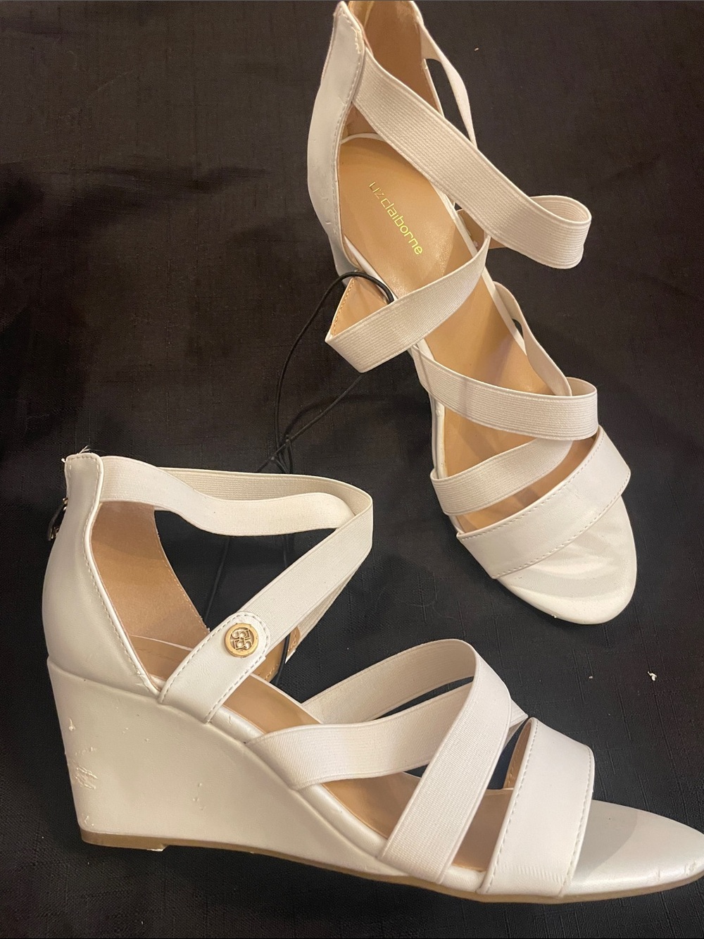Liz Claiborne White Strappy Elastic Wedge Sandals